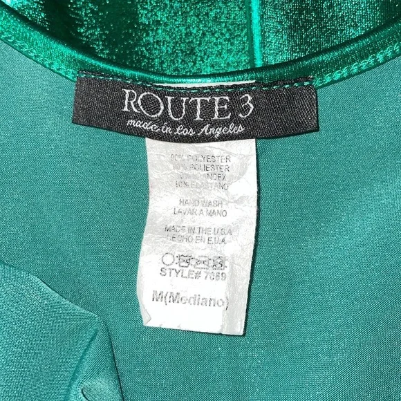 ROUTE 3 Los Angeles Shiny Green Sleeveless Dress.  Size Medium. - Picture 3 of 3